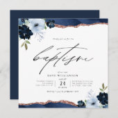 waterverf bloemen script blauw baptisme uitnodigin kaart (Voorkant / Achterkant)