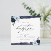 waterverf bloemen script blauw baptisme uitnodigin kaart (Staand voorkant)
