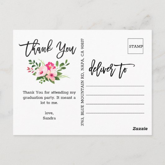  Waterverf bloemen Script Foto bedankt Briefkaart (Achterkant)