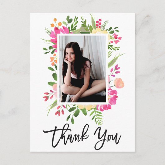  Waterverf bloemen Script Foto bedankt Briefkaart (Voorkant)