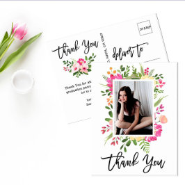  Waterverf bloemen Script Foto bedankt Briefkaart