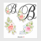Waterverf Bloemen Script Monogram Letter B Sticker (Vel)