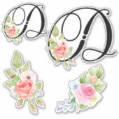 Waterverf Bloemen Script Monogram Letter D Sticker (Voorkant)