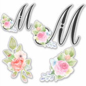 Waterverf Bloemen Script Monogram Letter M Sticker (Voorkant)