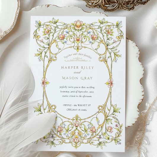 Waterverf Bloemen Scrollwork bruiloft Kaart