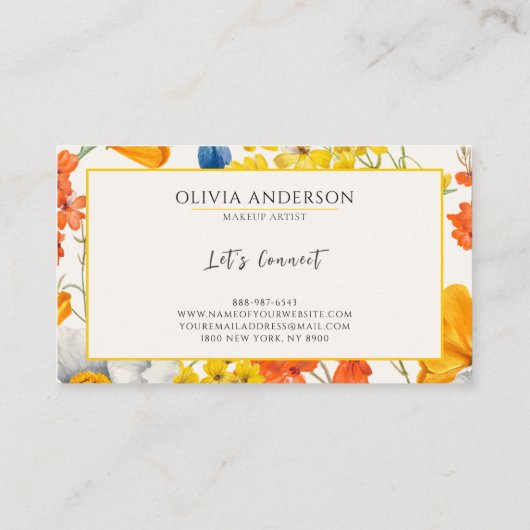 Waterverf Bloemen Sinaasappel Geel Modern Bohemian Visitekaartje (Achterkant)