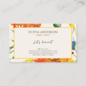 Waterverf Bloemen Sinaasappel Geel Modern Boho Chi Visitekaartje (Achterkant)