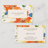 Waterverf Bloemen Sinaasappel Geel Modern Boho Chi Visitekaartje (Voorkant / Achterkant)