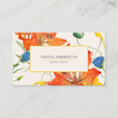 Waterverf Bloemen Sinaasappel Geel Modern Boho Chi Visitekaartje (Voorkant)