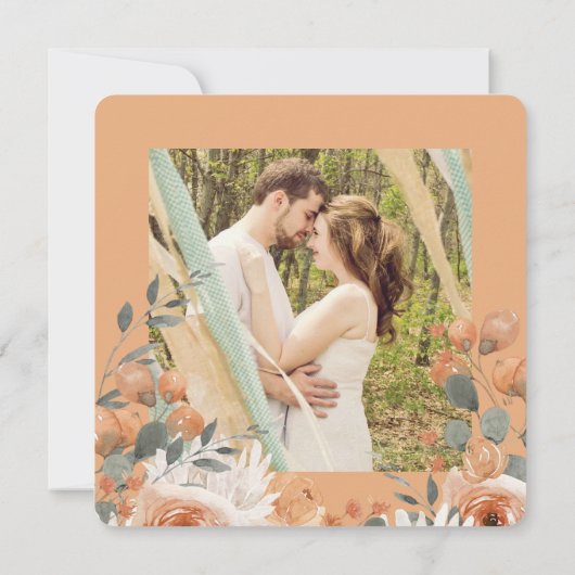 Waterverf Bloemen Sinaasappel Perzik Bruiloft Vier Save The Date (Achterkant)