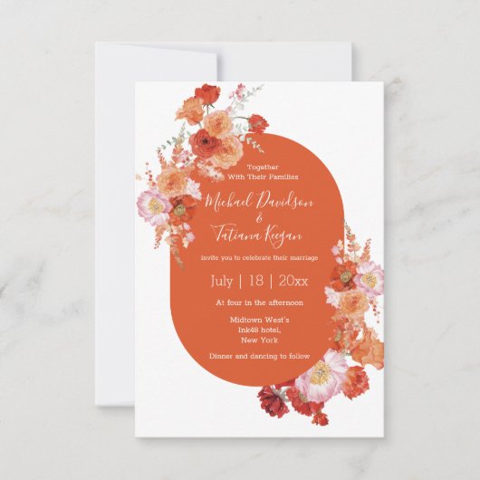 waterverf Bloemen sinaasappel Roze Bruin Chic brui Kaart (Voorkant)