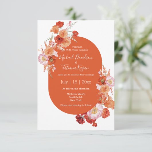 waterverf Bloemen sinaasappel Roze Bruin Chic brui Kaart (Staand voorkant)