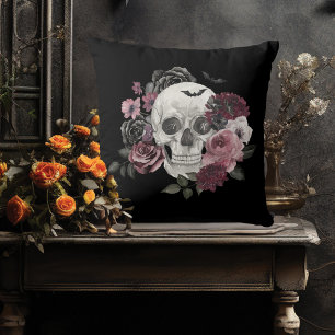 Waterverf Bloemen Skelet Gothic Halloween Monogram Kussen