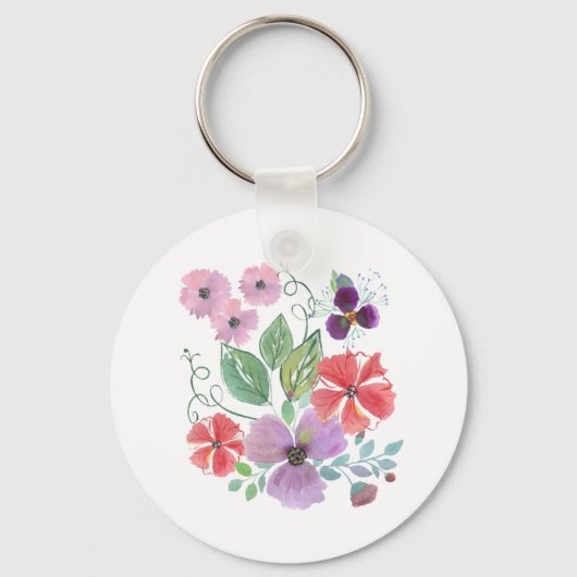 Waterverf bloemen . sleutelhanger (Voorkant)