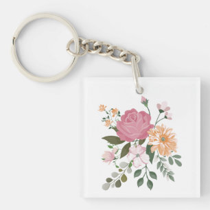 Waterverf bloemen sleutelhanger