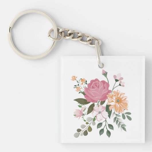 Waterverf bloemen sleutelhanger (voorkant)