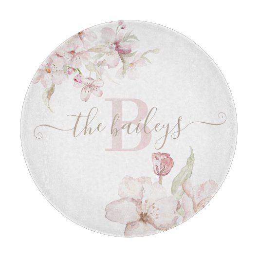 Waterverf Bloemen Snijplank met Monogram (Voorkant)