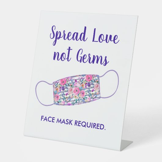 Waterverf Bloemen Sociale Afstand Draag Masker Reclamebord Met Voetstuk (Voorkant)