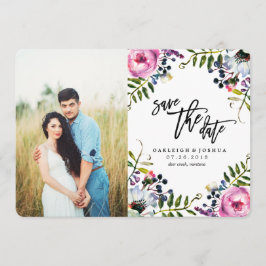 Waterverf  Bloemen sparen de Datum met Foto Save The Date