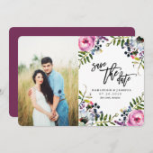 Waterverf Bloemen sparen de Datum met Foto Save The Date (Voorkant / Achterkant)