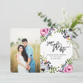 Waterverf Bloemen sparen de Datum met Foto Save The Date (Staand voorkant)