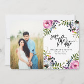 Waterverf Bloemen sparen de Datum met Foto Save The Date (Voorkant)
