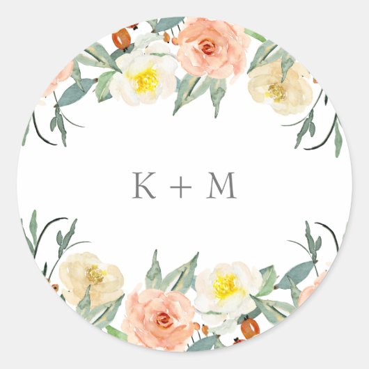 Waterverf Bloemen Sticker/Label Ronde Sticker (Voorkant)