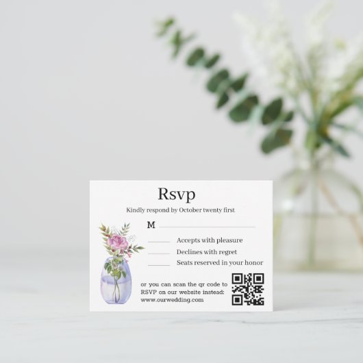 waterverf Bloemen Stijlvolle Bruiloft RSVP QR Code Informatiekaartje (Staand voorkant)