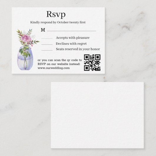 waterverf Bloemen Stijlvolle Bruiloft RSVP QR Code Informatiekaartje (Voorkant / Achterkant)