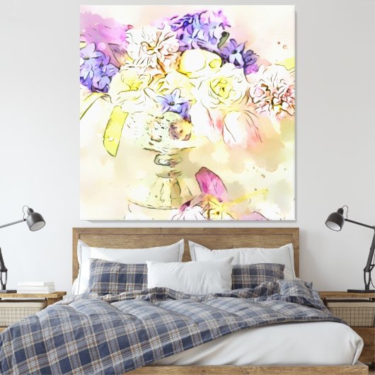 *~ Waterverf Bloemen Stilleven Bloemen AP56 Canvas Afdruk (Insitu (Slaapkamer))