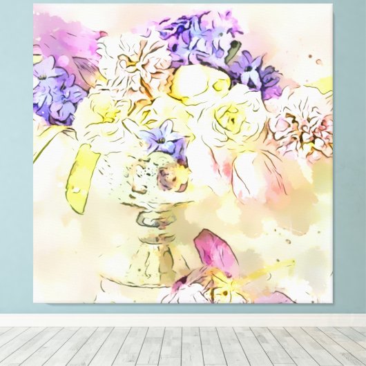 *~ Waterverf Bloemen Stilleven Bloemen AP56 Canvas Afdruk (Insitu (Houten vloer))