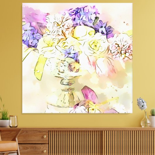 *~ Waterverf Bloemen Stilleven Bloemen AP56 Canvas Afdruk (Insitu (Woonkamer))
