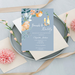 Waterverf Bloemen Stof Blauw Brunch & Bubbelig Kaart