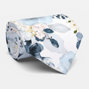 Waterverf Bloemen Stof Blauw Marine Rozen Nek Das