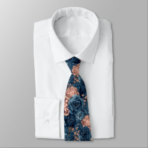 Waterverf Bloemen Stof Blauw Marine Rozen Stropdas