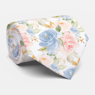 Waterverf Bloemen Stof Blauw Stof Roze Rozen Stropdas