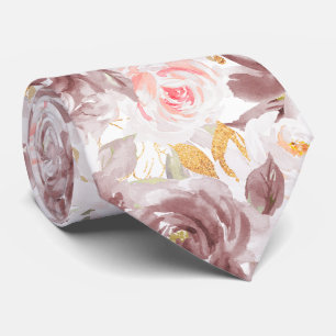 Waterverf Bloemen Stof Roze Blush Roze Rozen Stropdas