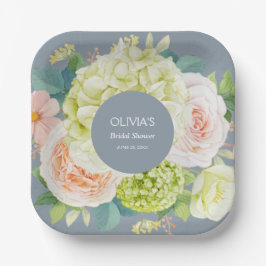 Waterverf Bloemen Stofblauw Bruidsfeest Papieren Bordje