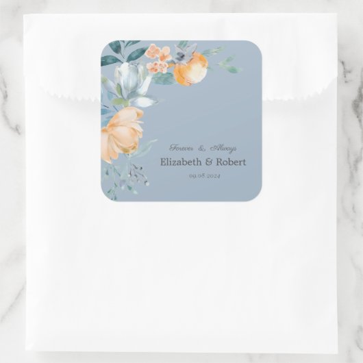 Waterverf Bloemen Stofblauw Vierkante Sticker (Tas)