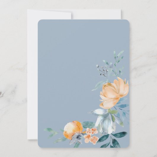 Waterverf Bloemen Stoffig Blauw Bruiloft Kaart (Achterkant)