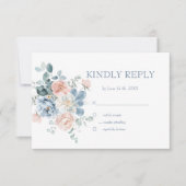 Waterverf Bloemen Stoffig Blauw en Roze bruiloft R RSVP Kaartje (Voorkant)