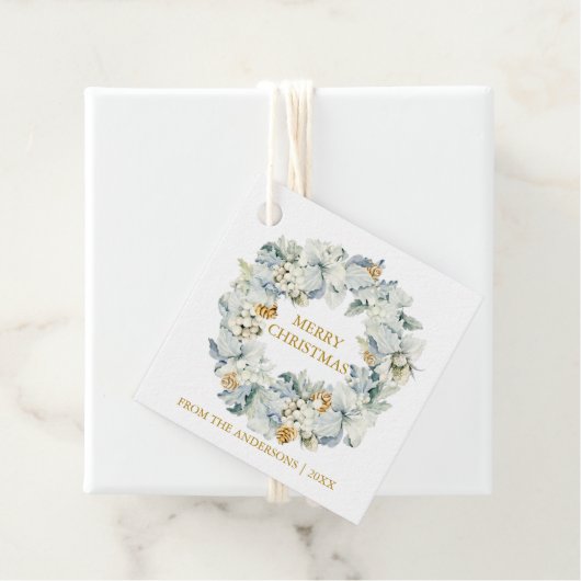 Waterverf Bloemen Stoffig Blauw Goud Kerstcadeau Bedankjes Labels (In situ)