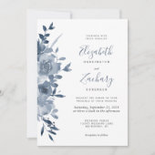 Waterverf Bloemen Stoffig Blauw QR Code Huwelijk Kaart (Voorkant)