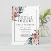 Waterverf Bloemen Stoffig Blauw Roos Vrijgezellenf Kaart (Staand voorkant)