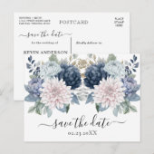 Waterverf Bloemen stoffig blauw Save the Date Briefkaart (Voorkant / Achterkant)
