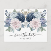 Waterverf Bloemen stoffig blauw Save the Date Briefkaart (Voorkant)