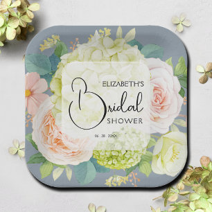 Waterverf bloemen stoffig blauwe bruiloftsdouche papieren bordje