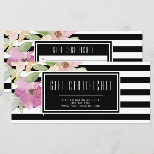 Waterverf bloemen & Stripes Cadeaucertificaat (Voorkant / Achterkant)