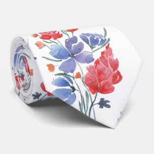 Waterverf, bloemen. stropdas