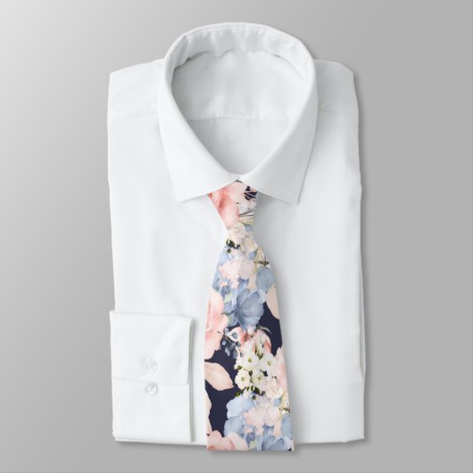 Waterverf bloemen Stusty Blue Dusty Pink Roses Stropdas (Gebonden)